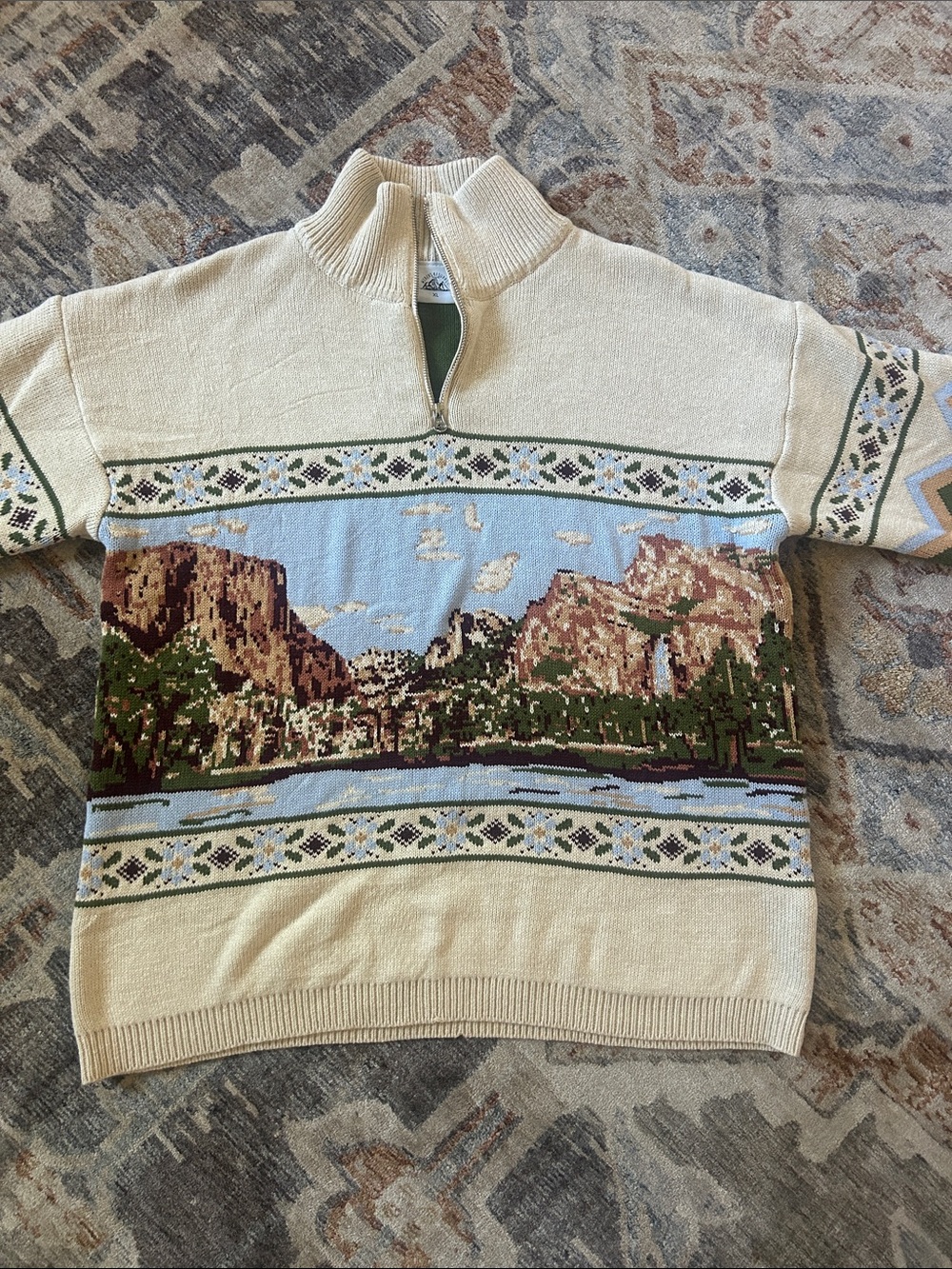 Weber’s ReSupply Yosemite Cream Scenic Quarter-Zip Sweater XL NWOT